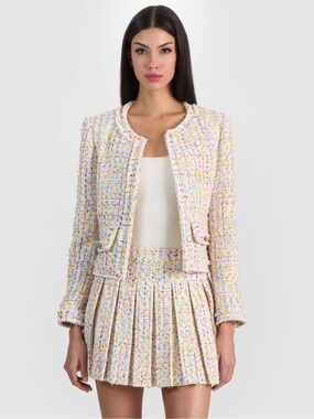 Alice + Olivia Pastel Multicolor Tweed Cropped Jacket - White Base